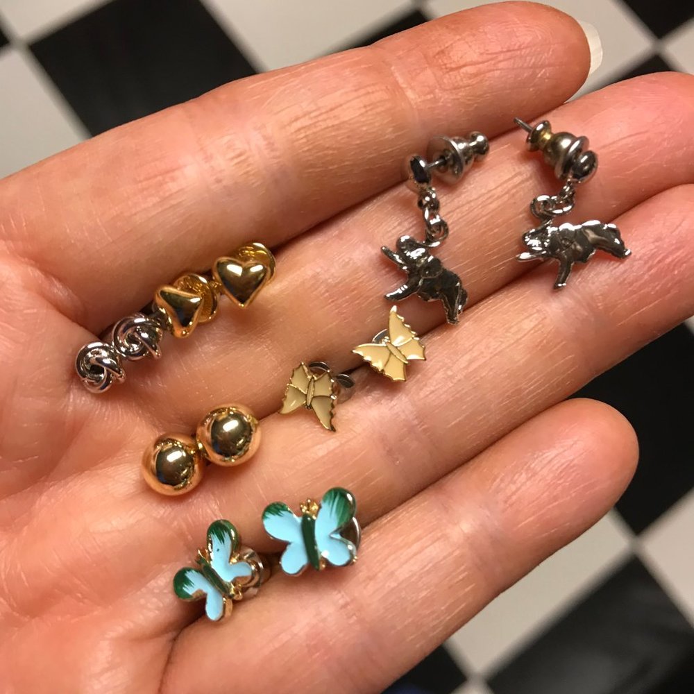 Vintage Bundle (6) Earrings Butterfly Elephant